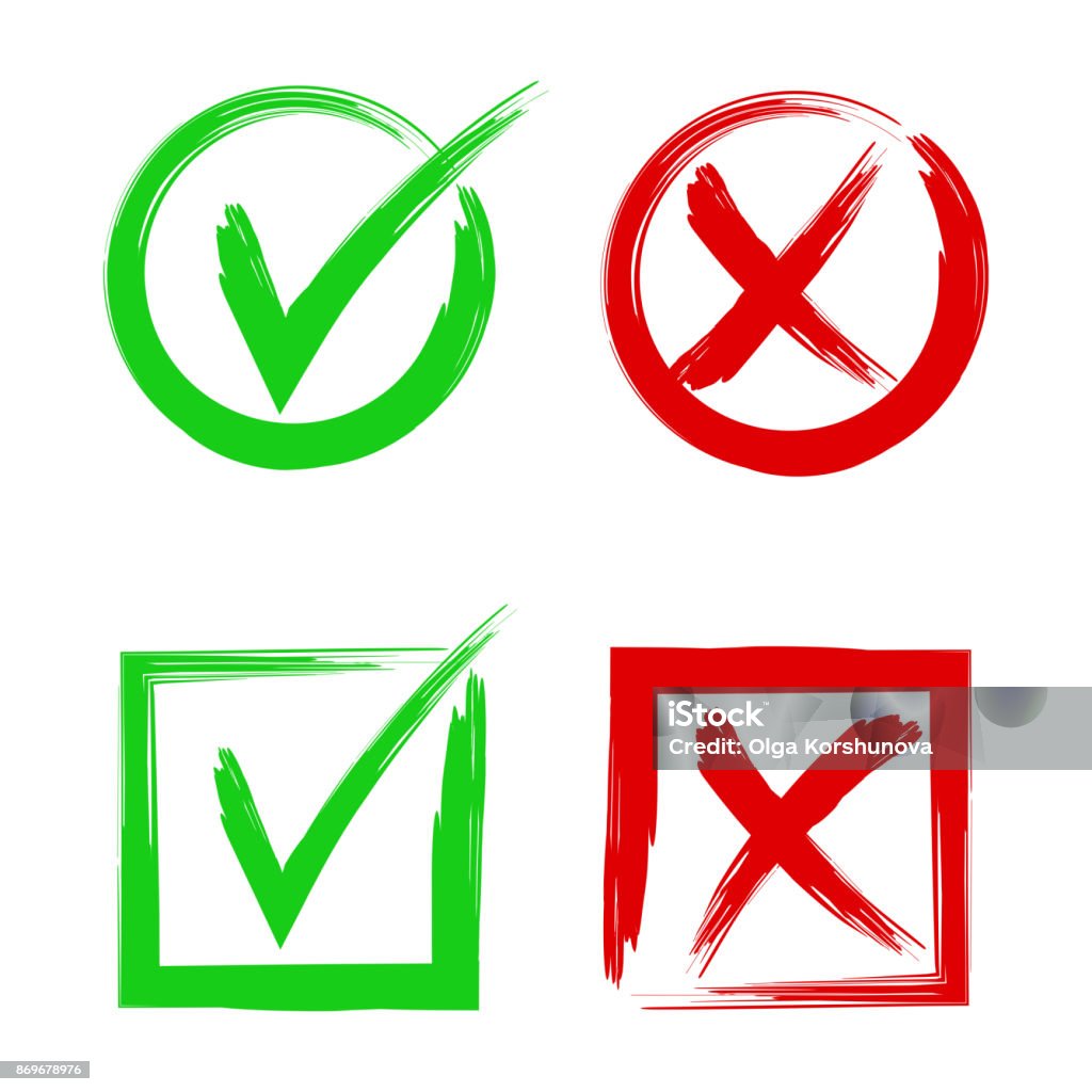 Tick and cross signs. Symbols yes and no, accept or decline symbol vector buttons. Check Mark stock vector