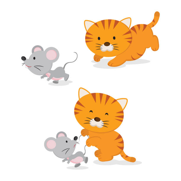 Cute Little Kitten Catching A Mouse Stock Illustration - Download Image Now  - Mouse - Animal, Domestic Cat, Running - Istock