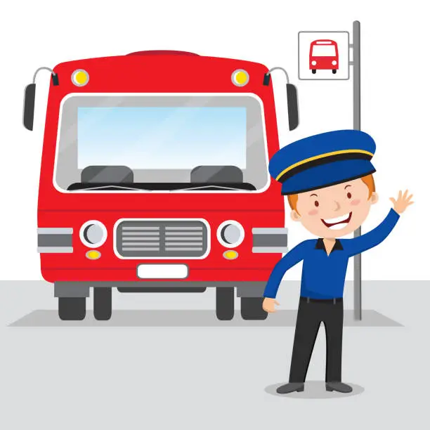 Vector illustration of Cheerful bus driver