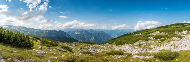 Scenic view of alps mountains a sunny day. Hoher Dachstein mountains.