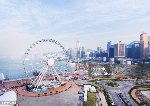 Hong Kong Skyline Stock Photo - Download Image Now - Harbor, National Landmark, Ferris Wheel