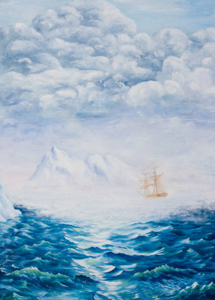 ilustrações de stock, clip art, desenhos animados e ícones de sailboat among ice rocks - naval ship