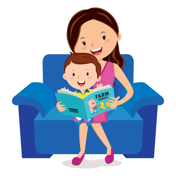 ilustrações de stock, clip art, desenhos animados e ícones de mother and child reading book - mãe filho conversa