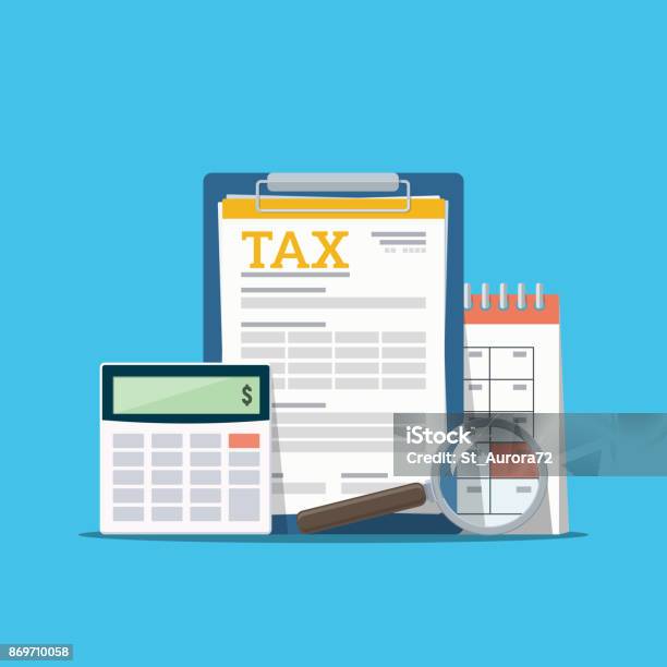 Concept Tax Payment Data Analysis Paperwork Financial Research Report And Calculation Of Tax Return Payment Of Debt Stock Illustration - Download Image Now