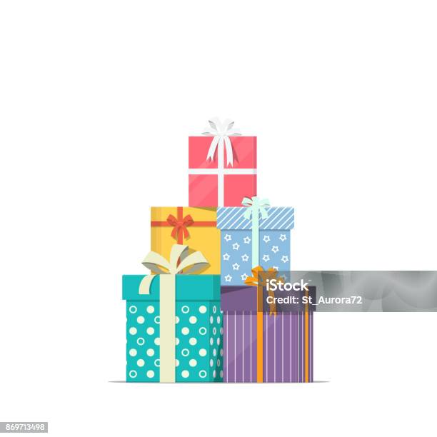 Stacked Gift Boxes In Flat Style Concept Design Of Holiday Discount Sale Pile Of Presents Icon Stock Illustration - Download Image Now