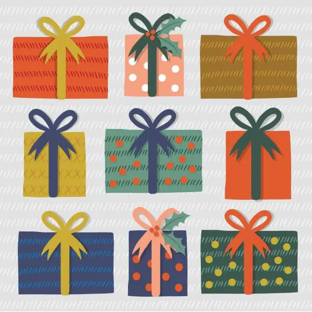 Vector illustration of Christmas Presents Set