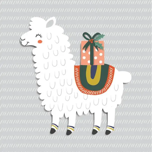 Vector illustration of Christmas llama