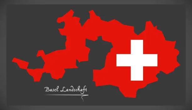 Vector illustration of Basel Landschaft map of Switzerland with Swiss national flag illustration