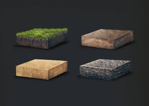 istock Soil layers. Four cross section soil layers. 3D illustration, dark background 869719354
