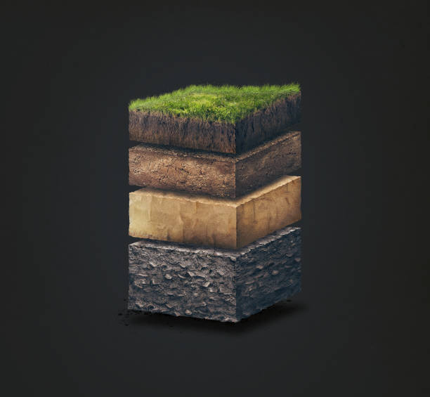 istock Soil layers. Cross section soil layers. 3D illustration, dark background 869719364