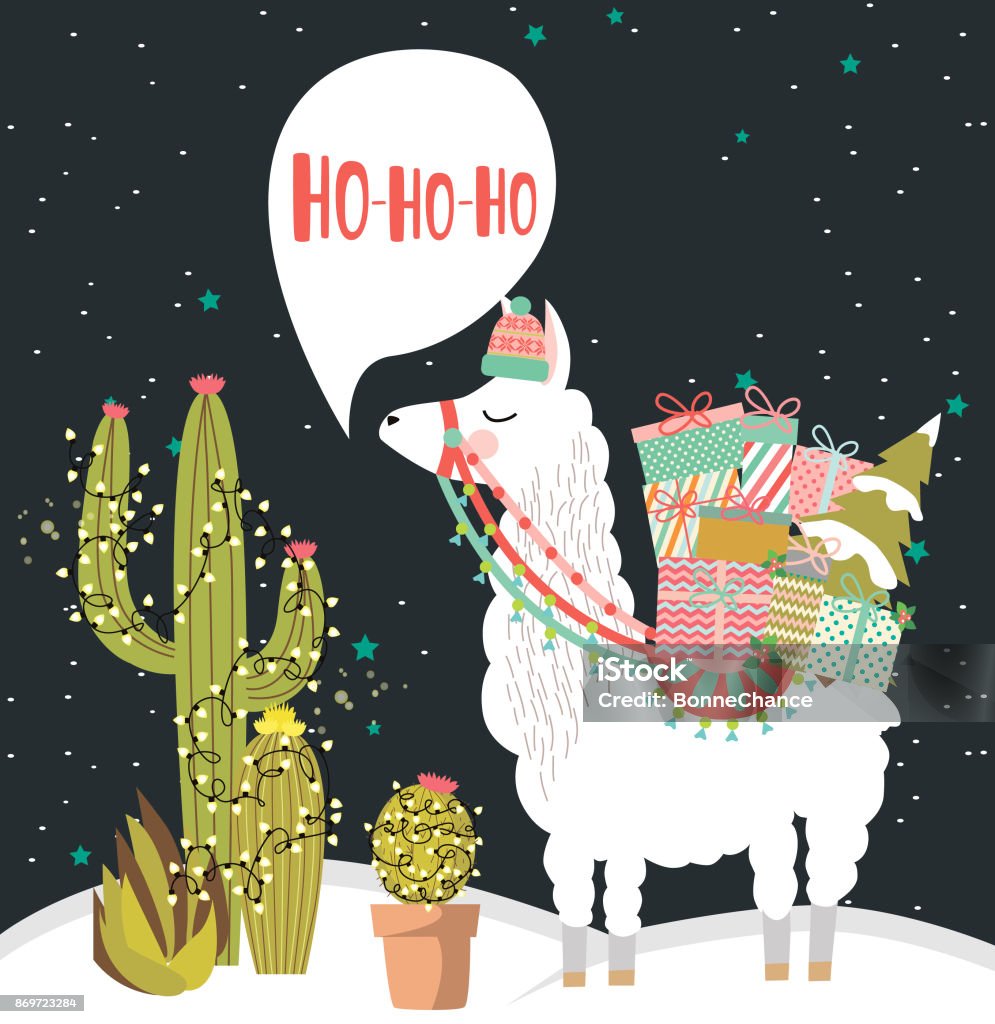 Merry Christmas greeting card with fun alpaca Merry Christmas greeting card with fun alpaca. Editable vector illustration Christmas stock vector