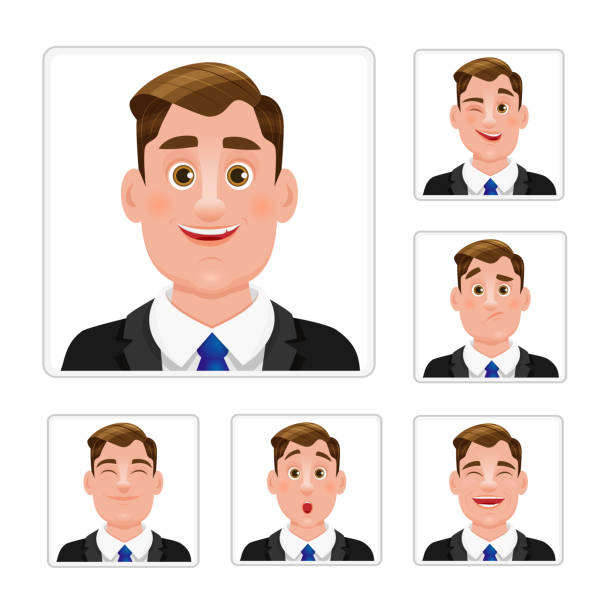 biznesmen mężczyzna męskie emocje zestaw - disappointment one mid adult man only portrait white background stock illustrations