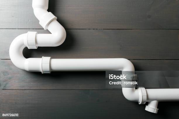 White Plastic Sewerage Water Pipes Stock Photo - Download Image Now - Pipe - Tube, PVC, Plumber