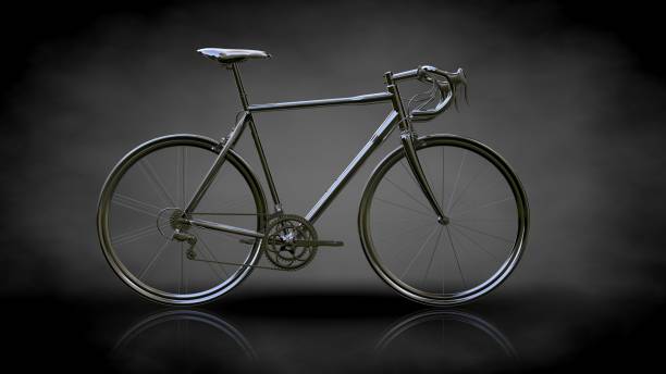 istock 3d rendering of a metalic reflective bike on a dark background 869729270