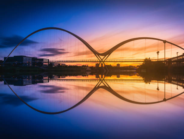 Infinity Bridge at sunset In Stockton-on-Tees, UK Infinity Bridge at sunset In Stockton-on-Tees, UK bridge crossing cloud built structure stock pictures, royalty-free photos & images