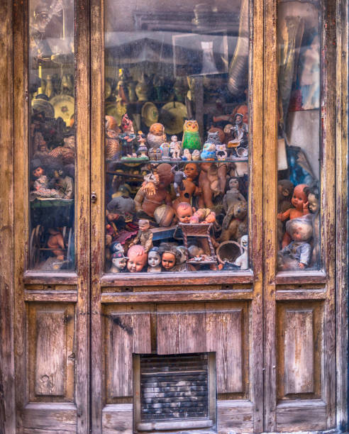 Vintage store window with old toys.