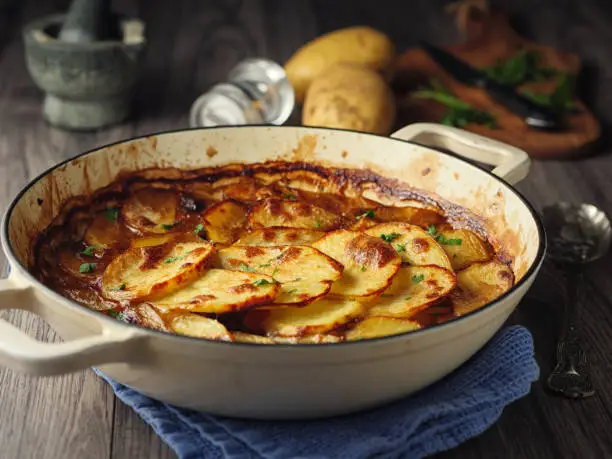 Home made freshness Traditional British Dish,lancashire hotpot with fine chopped parsley