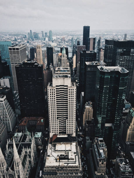 High Above New York City Stock Photo - Download Image Now - Aerial
