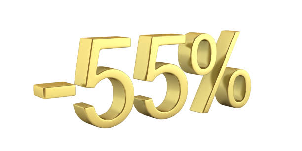 istock Gold text 55 percent off on white background without shadow 3D render 869746714