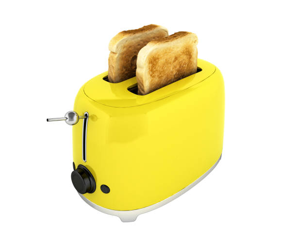 istock Toaster with toasted bread isolated on white background Kitchen equipment Close up without shadow 3d 869747050