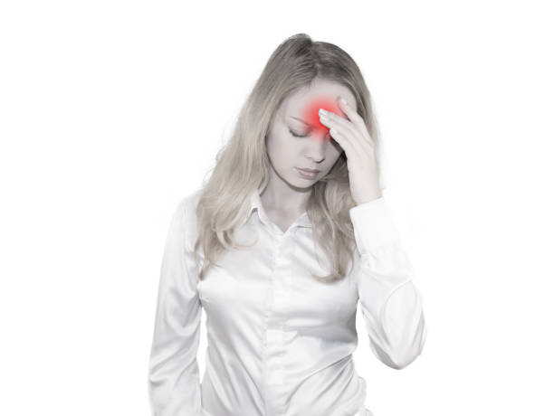 istock Girl blonde a headache. Isolated on a white background. Mockup 869749652