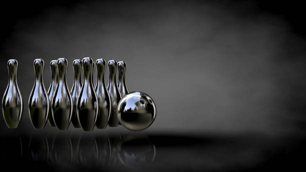 istock 3d rendering of a metalic reflective bowling set on a dark background 869750554