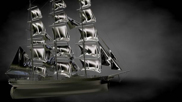 istock 3d rendering of a metalic reflective ship on a dark background 869757396