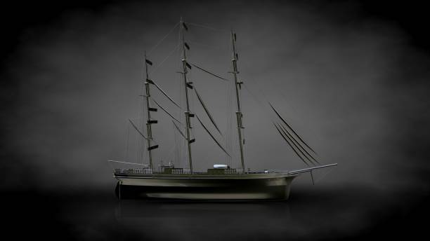 istock 3d rendering of a metalic reflective ship on a dark background 869757622