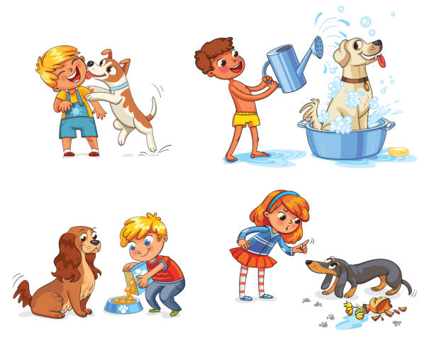 ilustraciones, imágenes clip art, dibujos animados e iconos de stock de adiestramiento canino. personaje de dibujos animados divertido - color image retriever illustration technique horizontal