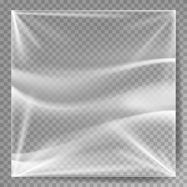 Transparent Polyethylene Vector. Plastic Warp Template For Your Design. Wrinkled Surface For Realistic Effect. Isolated On Transparent Background Illustration Transparent Polyethylene Vector. Plastic Wrap Texture. Stretched Polyethylene Cover. Isolated On Transparent Background Illustration plastic bag stock illustrations