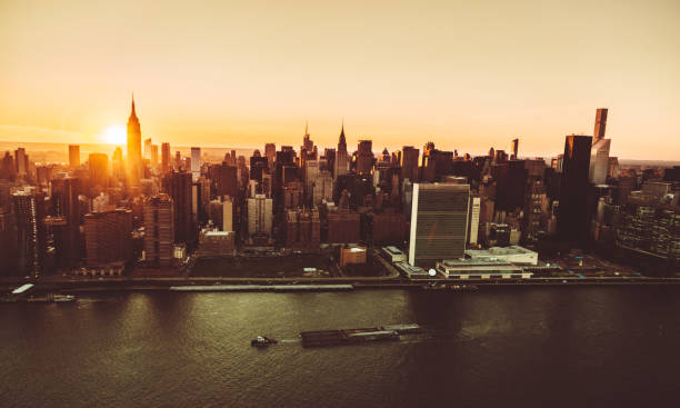 istock manhattan skyline aerial view at dusk 869766966