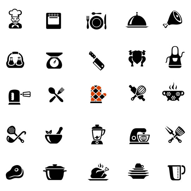 illustrations, cliparts, dessins animés et icônes de chef de cuisine icônes - plateau à cloche