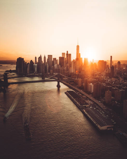 empire state building aerial view at dusk