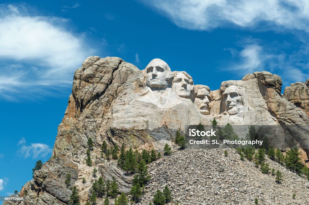 Mount Rushmore Close Up Close up landscape of the Mount Rushmore National Monument in the Black Hills region, South Dakota, USA. Mt Rushmore National Monument Stock Photo