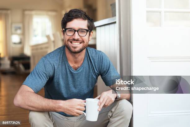 I Always Start My Day With A Fresh Cup Of Coffee Stock Photo - Download Image Now - Men, Happiness, Smiling