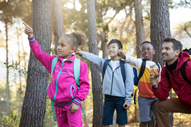 istock Kids pointing at distance in forest 869779426