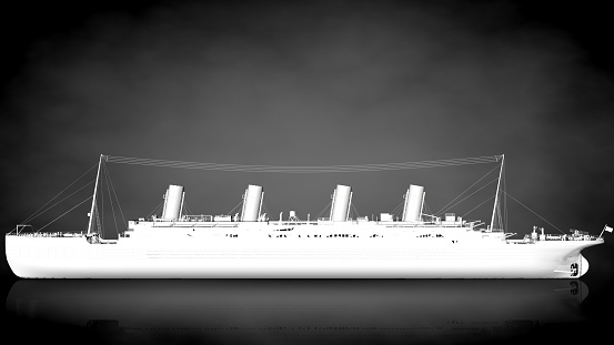 3d rendering of a white reflective ship on a dark background