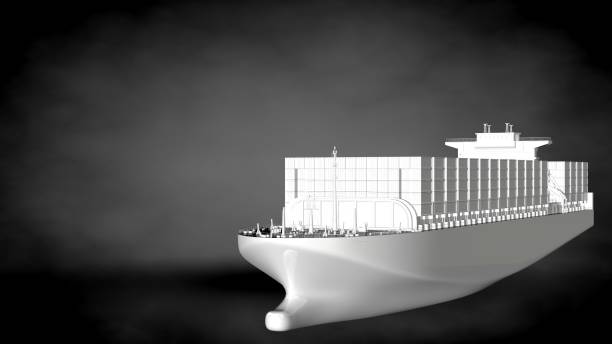 istock 3d rendering of a white reflective ship on a dark background 869783146