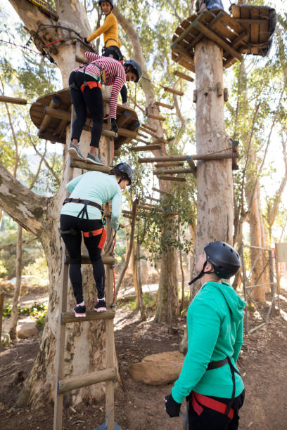 istock Friends climbing on tree with stairs 869786026