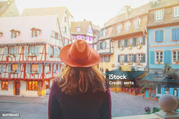 Young Woman Enjoying Christmas In Colmar France Stock Photo - Download Image Now - Alsace, Winter, Colmar