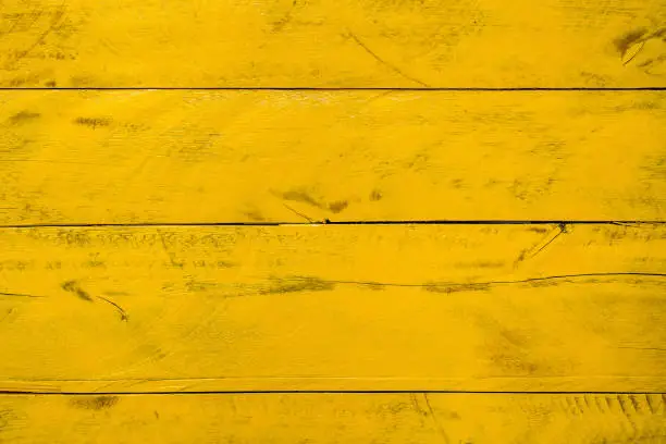 Photo of Yellow rugged wooden background, with straight horizontal lines, texture and pattern