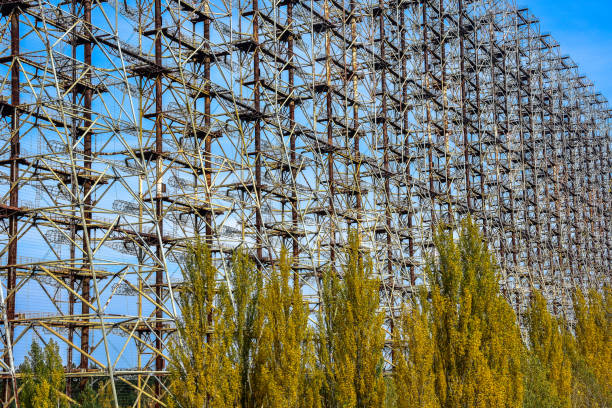 istock Large antenna field. Soviet radar system 