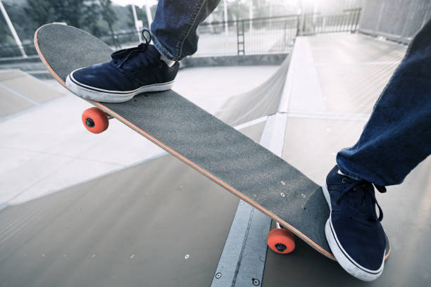 istock skateboarder legs skateboarding on skatepark ramp 869814580