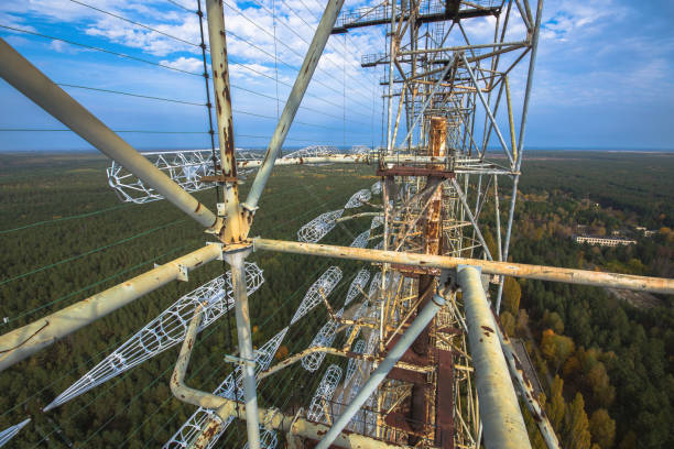 istock Large antenna field. Soviet radar system 