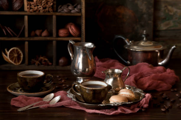 istock Coffee, chocolate and sweets. Still life in vintage style. 869825716