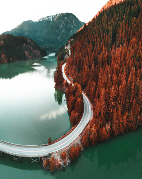 luftaufnahme von diablo lake - day washington state vertical outdoors stock-fotos und bilder