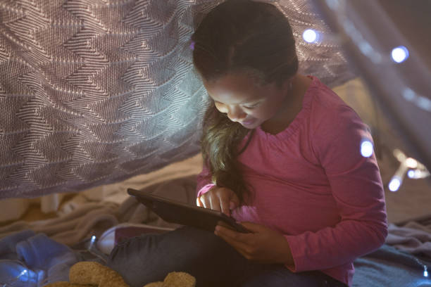 istock Girl using digital tablet under blanket in bedroom 869831706