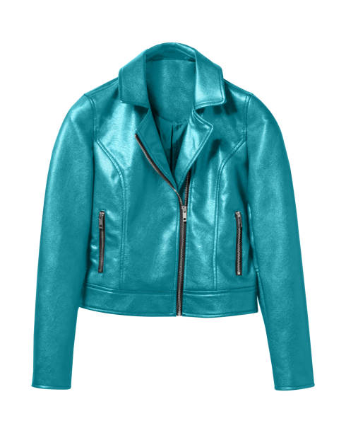 istock Cyan light blue woman leather jacket isolated on white 869834646
