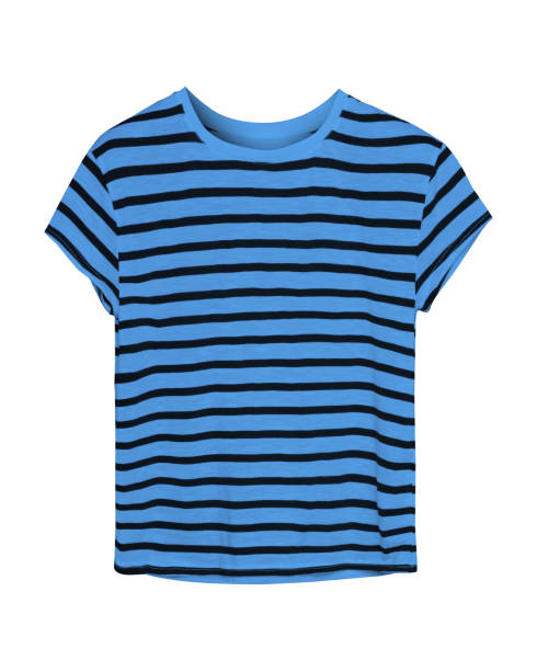 istock Blue and black sport stripped t shirt isolated white 869834660