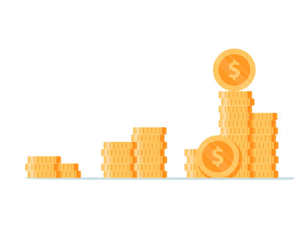 stack of golden coin like income graph. cartoon flat style trend modern simple logo graphic design isolated on white. stack of golden coin like income graph. cartoon flat style trend modern simple logo graphic design isolated on white. concept of monetary collection or strategy of profit or benefit making in business one pound coin stock illustrations